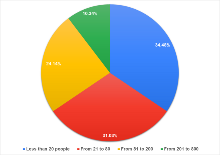 Рис. 2. Количество сотрудников в компании, где работают опрошенные директора по маркетингу.